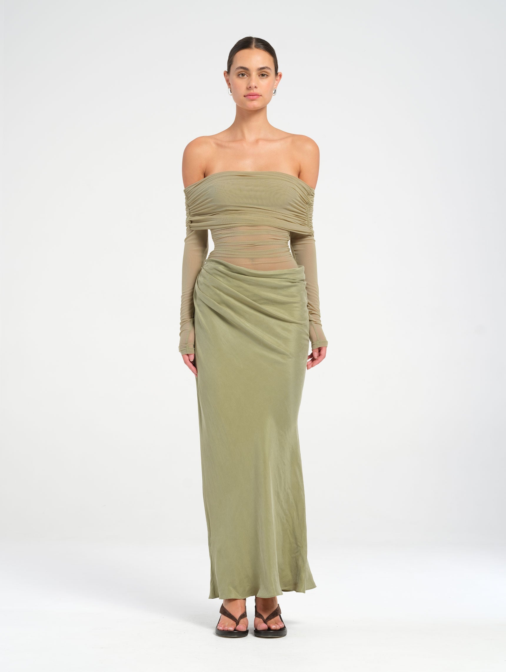 Yasmin Off-Shoulder Maxi Dress | Pistachio