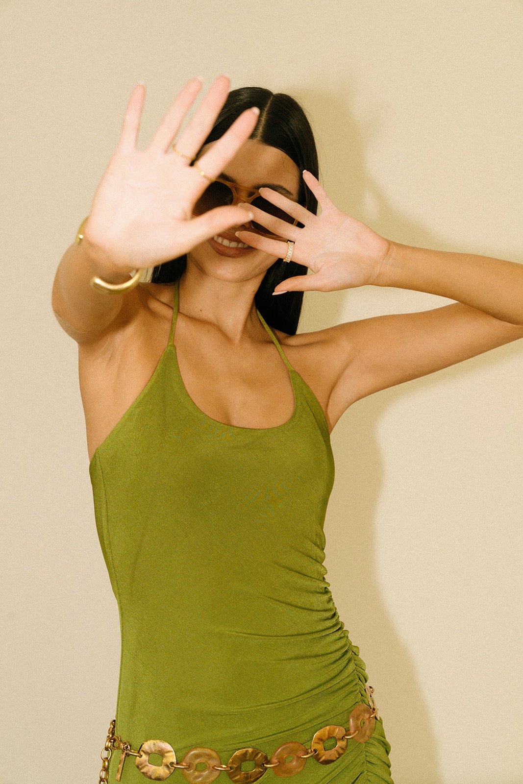 Allison Jersey Ruched Split Maxi Dress | Green - Saudade